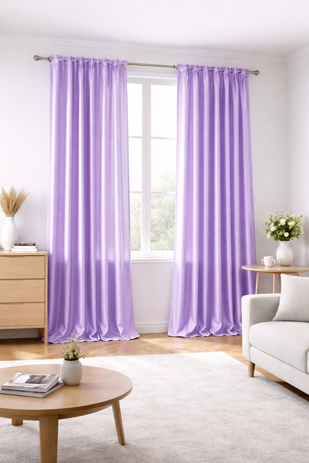 Voilage violet installé